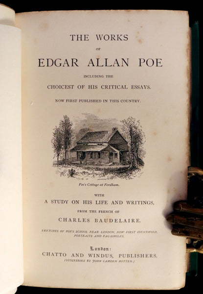 1872 Scarce Book - WORKS OF EDGAR ALLAN POE. First Edition with a Study on his Life & Writings by CHARLES BAUDELAIRE.