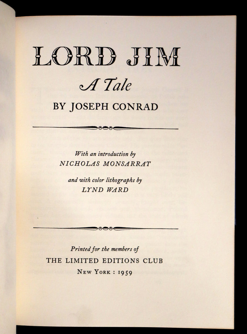 1959 Limited Book bound by Bayntun - Lord Jim by Joseph Conrad. First illustrated Edition by Lynd Ward.