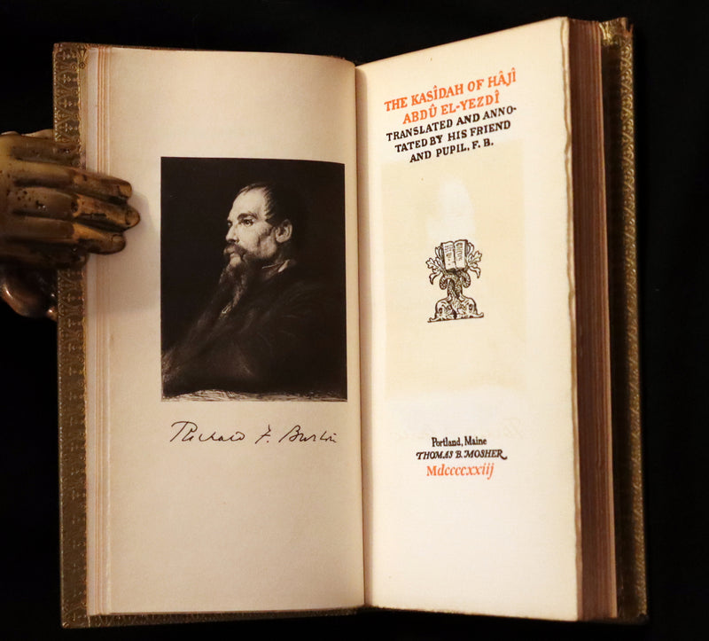 1923 Rare Limited Edition bound in Morocco - Richard Burton's KASÎDAH Of Haji Abdu El-Yezdi.