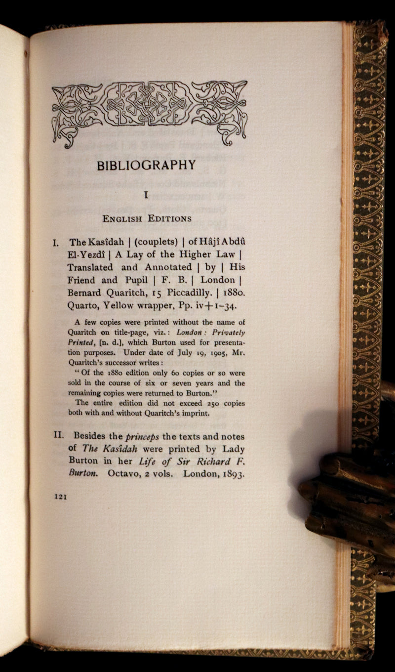 1923 Rare Limited Edition bound in Morocco - Richard Burton's KASÎDAH Of Haji Abdu El-Yezdi.