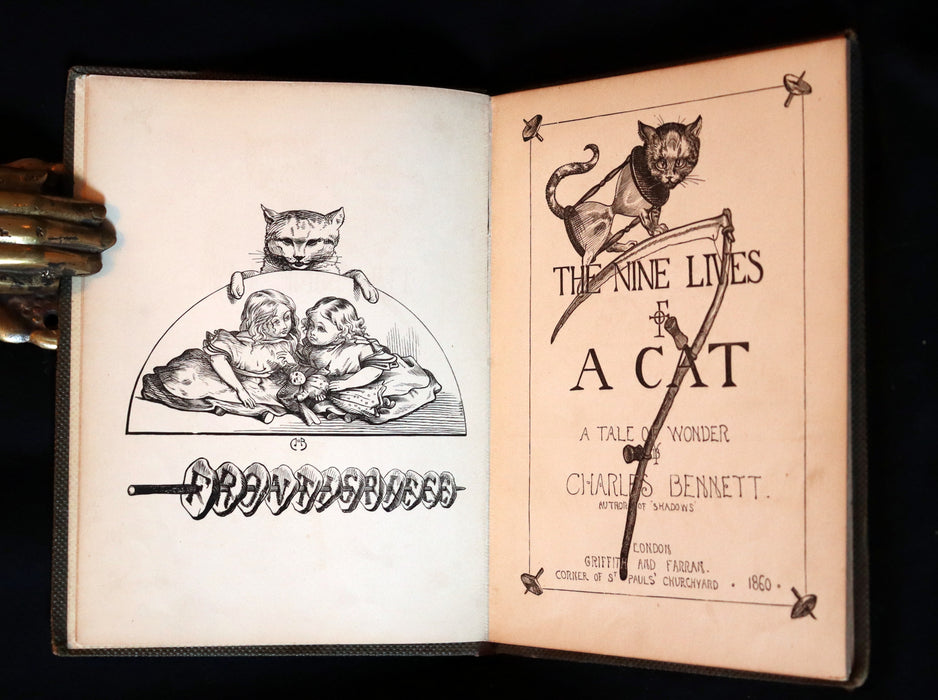 1863 Scarce First Edition - THE NINE LIVES OF A CAT - Tale of Wonder illustrated by Charles H. Bennett.