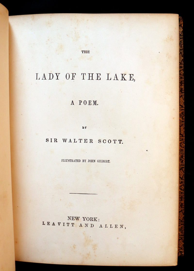1866 Rare Book in a beautiful binding ~ The LADY OF THE LAKE by Sir Walter Scott Illustrated by J. Gilbert.