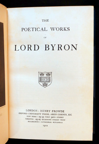 1912 Rare book bound by Ramage - Lord Byron's Poetical Works including DON JUAN, The Prophecy of Dante, etc.
