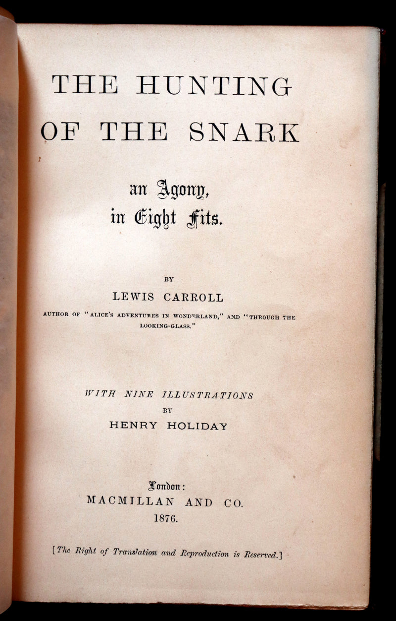 1876 Rare First Edition in a nice binding - The Hunting of the SNARK by Lewis Carroll. Illustrated by Henry Holiday.