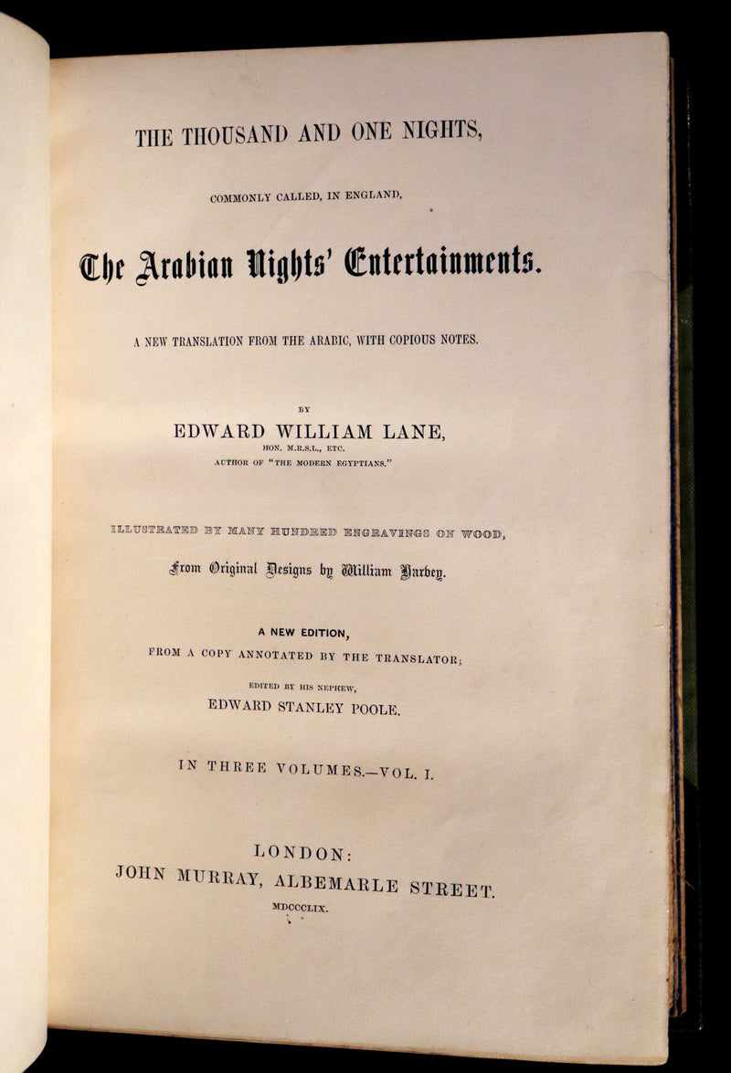 1859 Rare Book set - The Thousand & One Nights, ARABIAN NIGHTS by Edward William Lane.