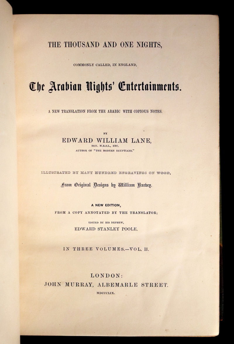 1859 Rare Book set - The Thousand & One Nights, ARABIAN NIGHTS by Edward William Lane.