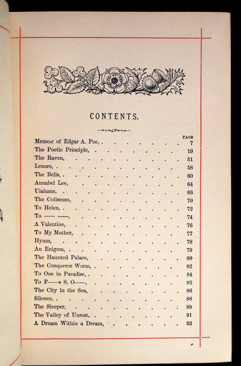 1882 Rare Book - Poems by Edgar Allan POE with Memoir (The Raven, Lenore,...). Illustrated.
