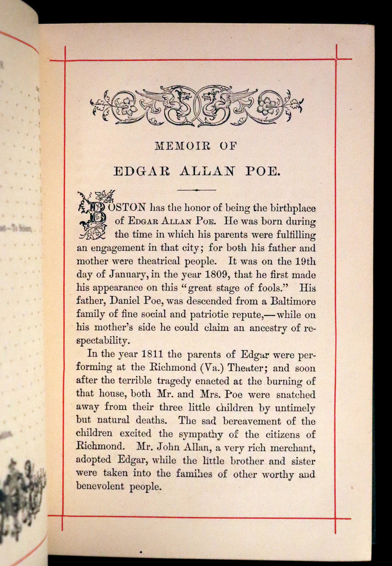 1882 Rare Book - Poems by Edgar Allan POE with Memoir (The Raven, Lenore,...). Illustrated.
