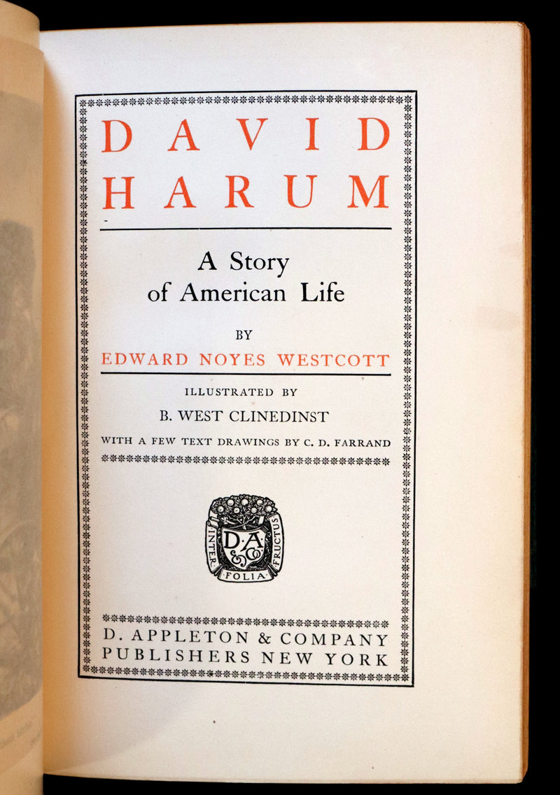 1900 1st Illustrated Edition in a nice binding - David Harum A Story of American Life by Westcott. Horse trading.