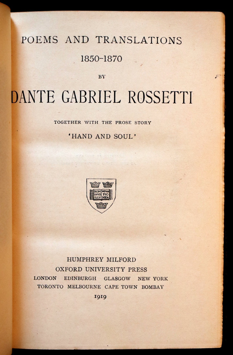 1919 Pre-Raphaelite Book bound by Bayntun - Poems and Translations of Dante Gabriel Rossetti.