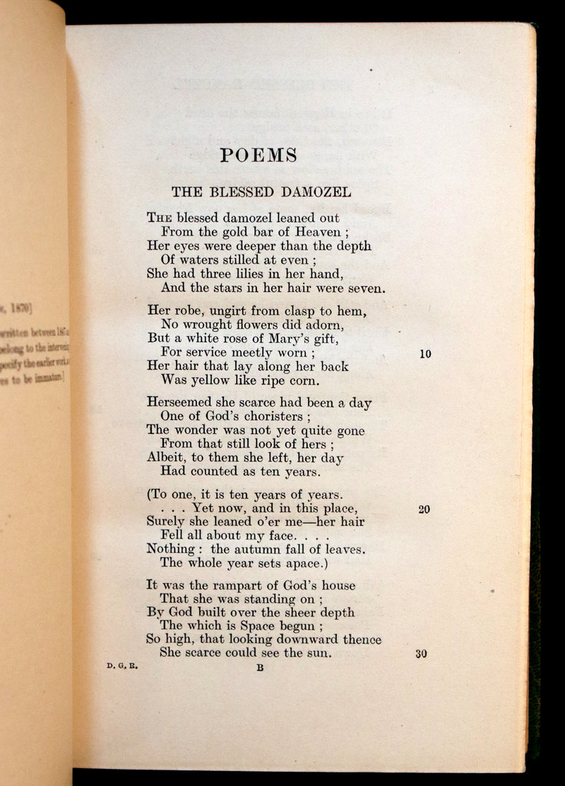1919 Pre-Raphaelite Book bound by Bayntun - Poems and Translations of Dante Gabriel Rossetti.