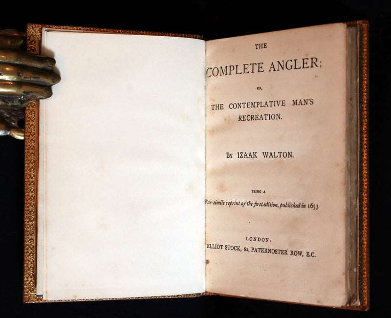 1883 Rare Book in a Riviere Binding - The Complete Angler by Izaak Walton. Facsimile of the 1653 First Edition.
