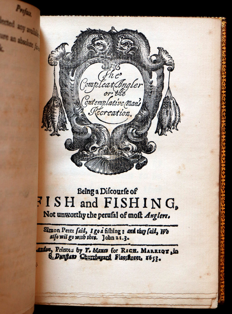 1883 Rare Book in a Riviere Binding - The Complete Angler by Izaak Walton. Facsimile of the 1653 First Edition.