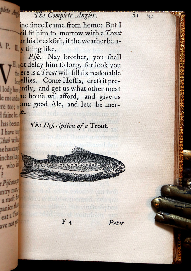 1883 Rare Book in a Riviere Binding - The Complete Angler by Izaak Walton. Facsimile of the 1653 First Edition.