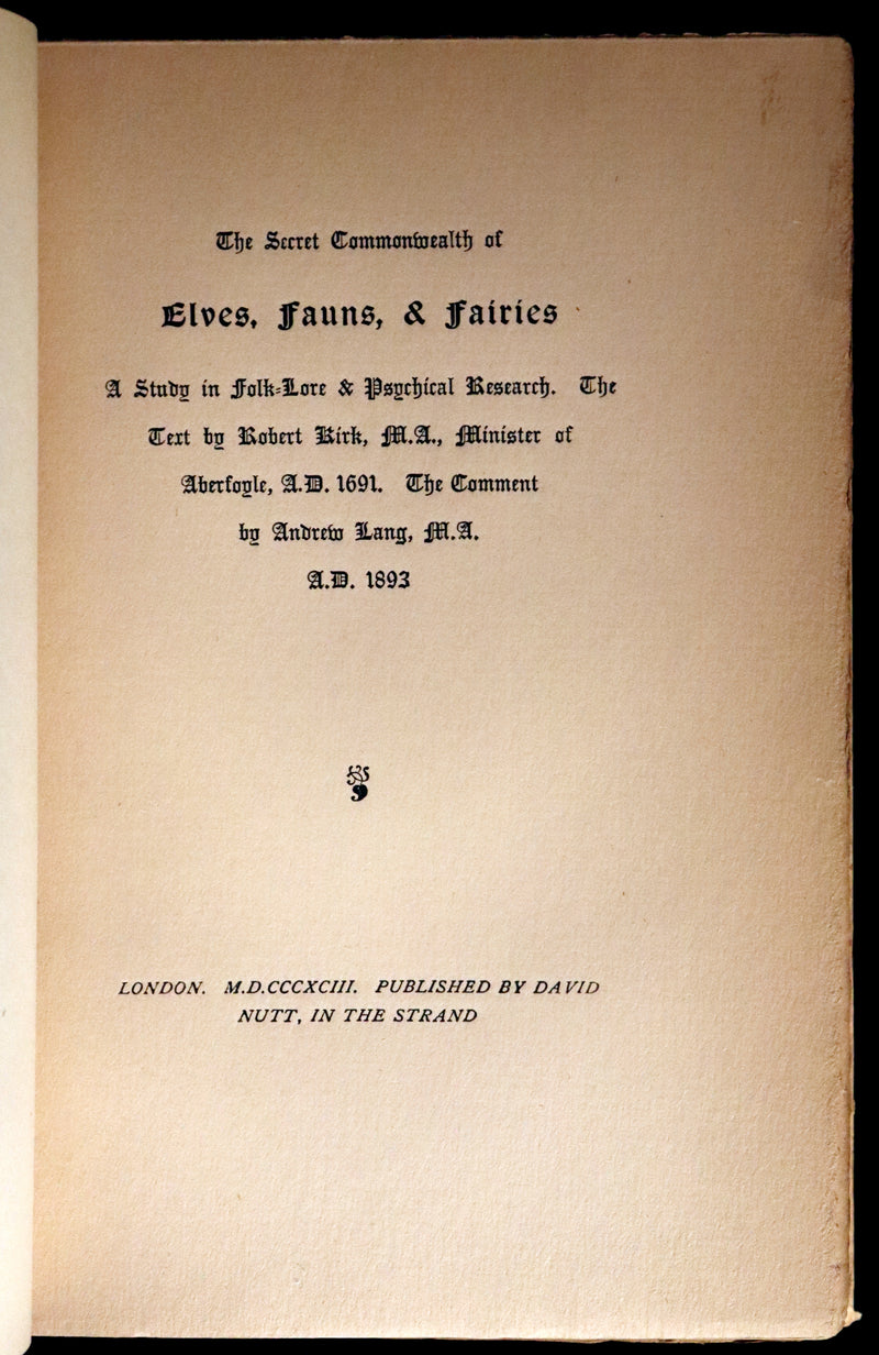 1893 Scarce Book - The Secret Commonwealth of Elves Fauns & Fairies by Robert Kirk.