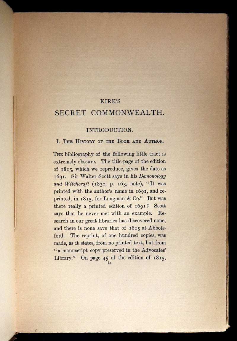 1893 Scarce Book - The Secret Commonwealth of Elves Fauns & Fairies by Robert Kirk.