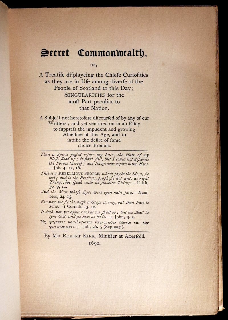 1893 Scarce Book - The Secret Commonwealth of Elves Fauns & Fairies by Robert Kirk.