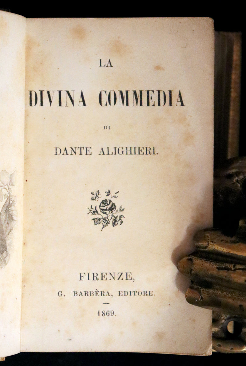 1869 Rare Italian Vellum Book - La Divina Commedia di DANTE ALIGHIERI - Divine Comedy.