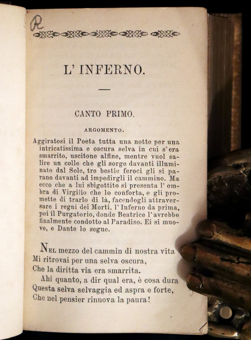 1869 Rare Italian Vellum Book - La Divina Commedia di DANTE ALIGHIERI - Divine Comedy.
