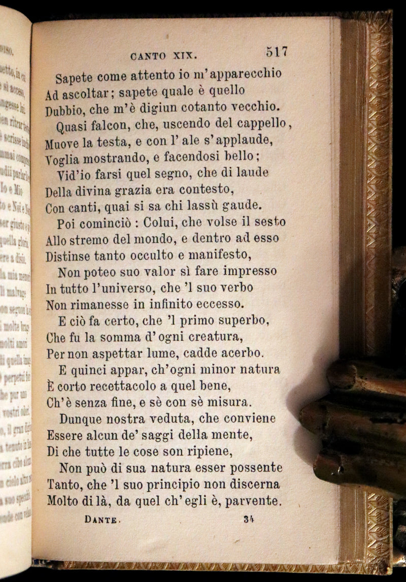 1869 Rare Italian Vellum Book - La Divina Commedia di DANTE ALIGHIERI - Divine Comedy.