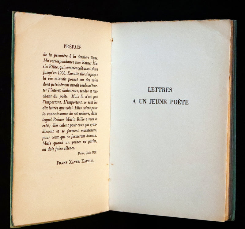 1937 Rare French First Edition - Lettres à un Jeune Poète (Letters to a Young Poet) by Rainer Maria Rilke.