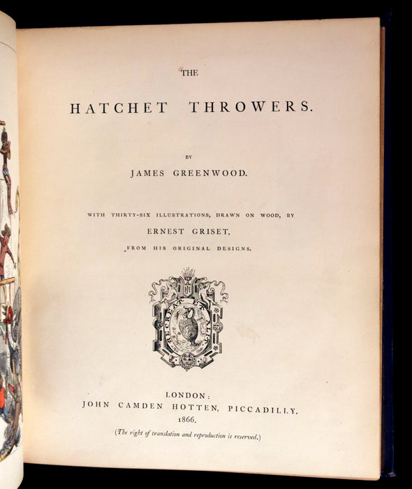 1866 Rare First Edition - The Hatchet Throwers Adventures color Illustrated by Ernest Griset.