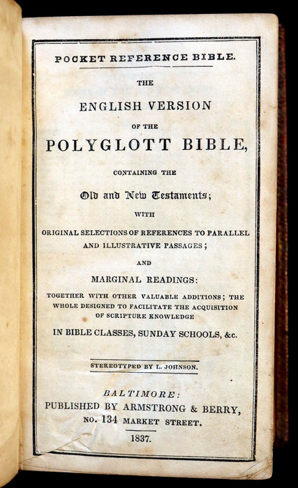 1837 Nice Binding - The Polyglott BIBLE, Containing the Old and New Testaments.