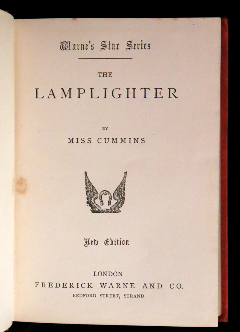 1887 Rare Victorian Book - The LAMPLIGHTER by Maria Susanna Cummins.
