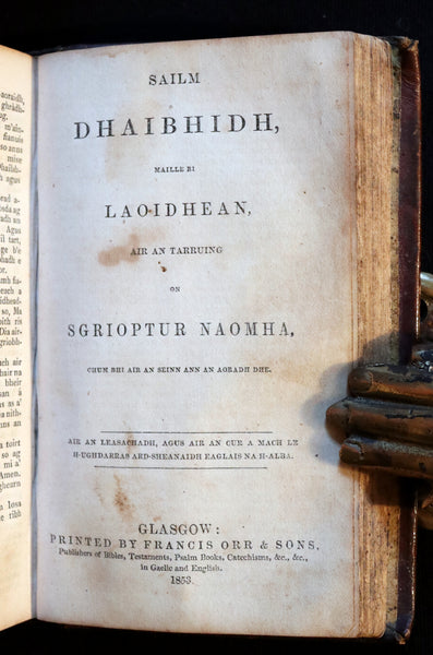 1846 Scarce Scottish GAELIC New Testament - TIOMNADH NUADH with Sailm Dhaibhidh (Psalms).