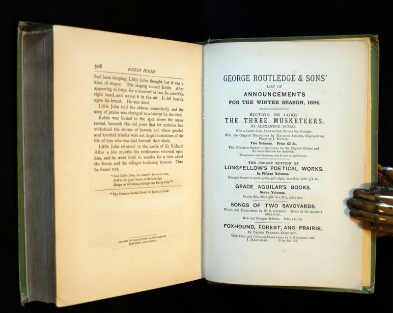1895 Scarce Book - THE LIFE AND ADVENTURES OF ROBIN HOOD by J.B. Marsh illustrated by Browne.