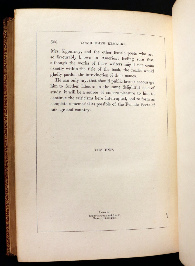 1854 Rare Book bound by Weemys - The Female Poets of Great Britain.