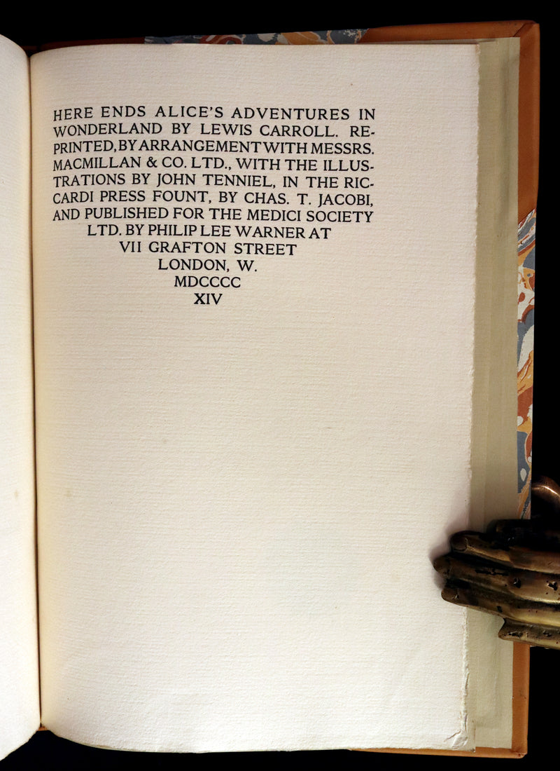 1914 Rare Limited 1st Riccardi Press Edition - Alice's Adventures in Wonderland by Lewis Carroll illustrated by John Tenniel. #795/1000.