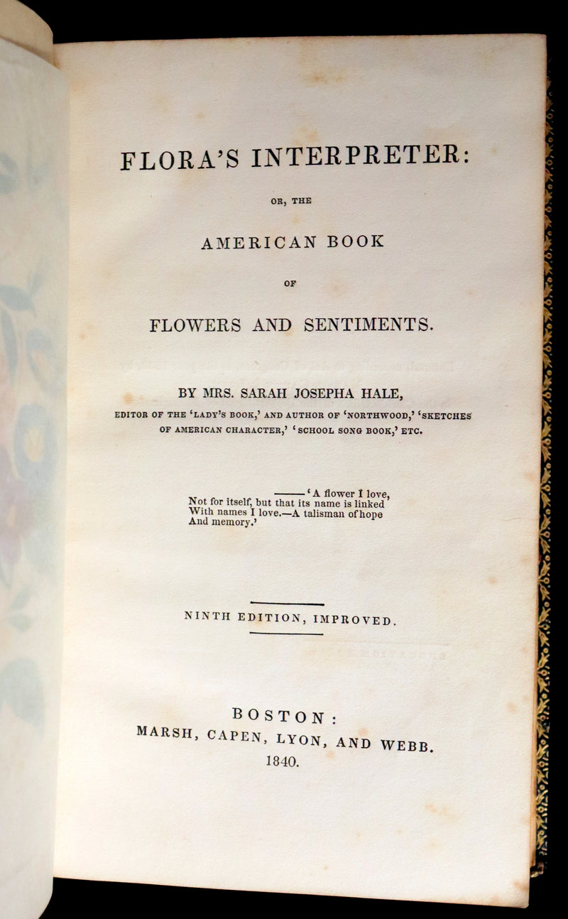 1840 Rare Floriography Book ~ Flora's Interpreter American Flowers & Sentiments.