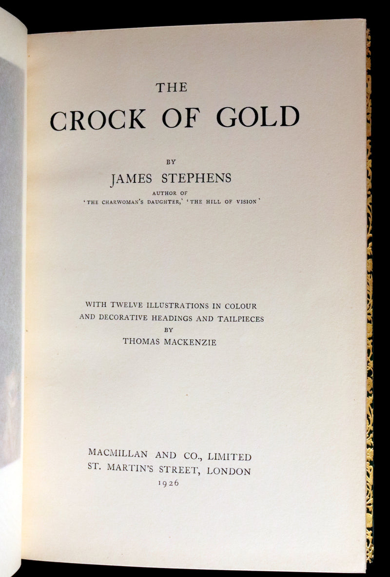 1926 Rare Book bound by Bayntun - The Crock of Gold by James Stephen & illustrated by Thomas Mackenzie.