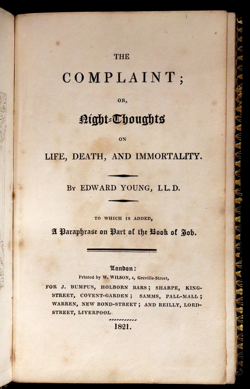 1821 Rare Book ~ The Complaint, or, Night Thoughts on Life, Death, and Immortality by Edward Young.