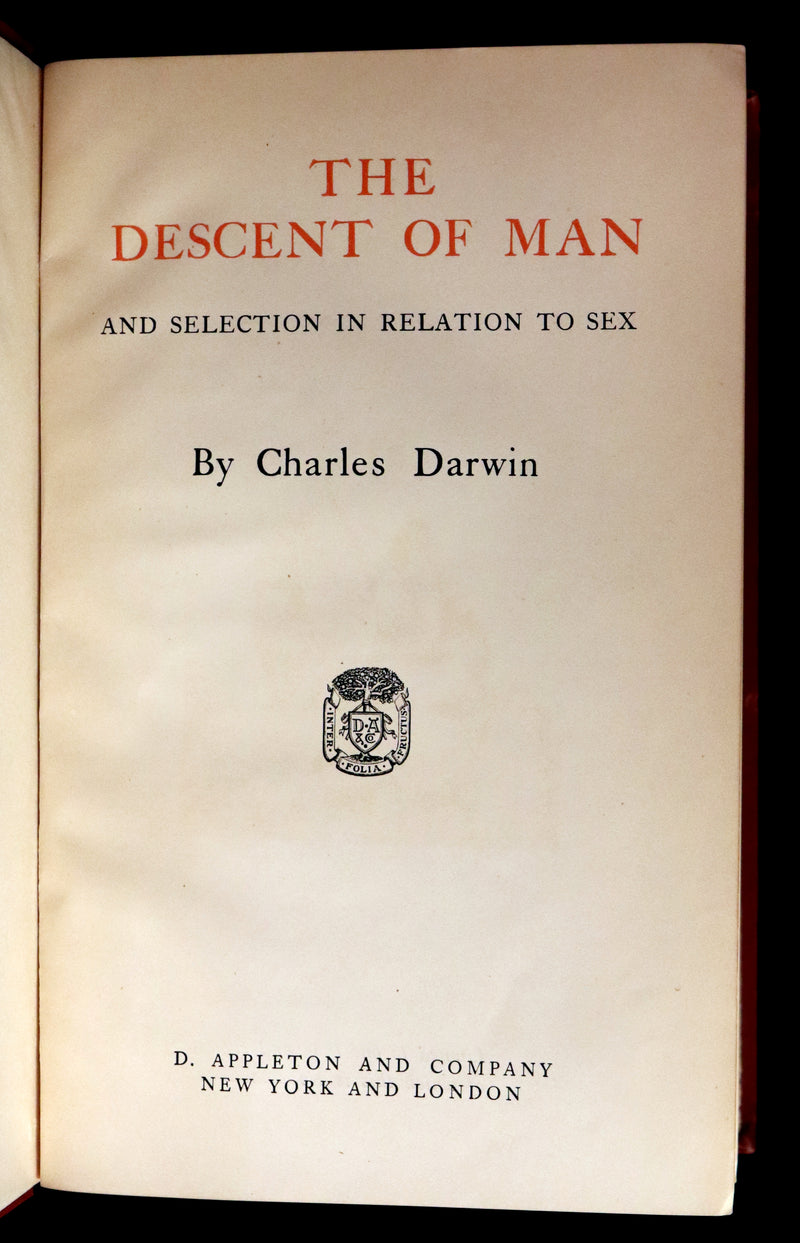 1899 Rare Book - CHARLES DARWIN - The DESCENT OF MAN and Selection in Relation to Sex.