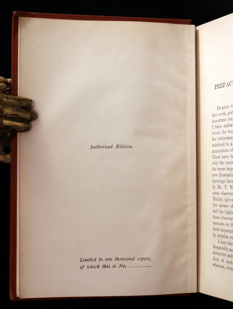 1899 Rare Book - CHARLES DARWIN - The DESCENT OF MAN and Selection in Relation to Sex.