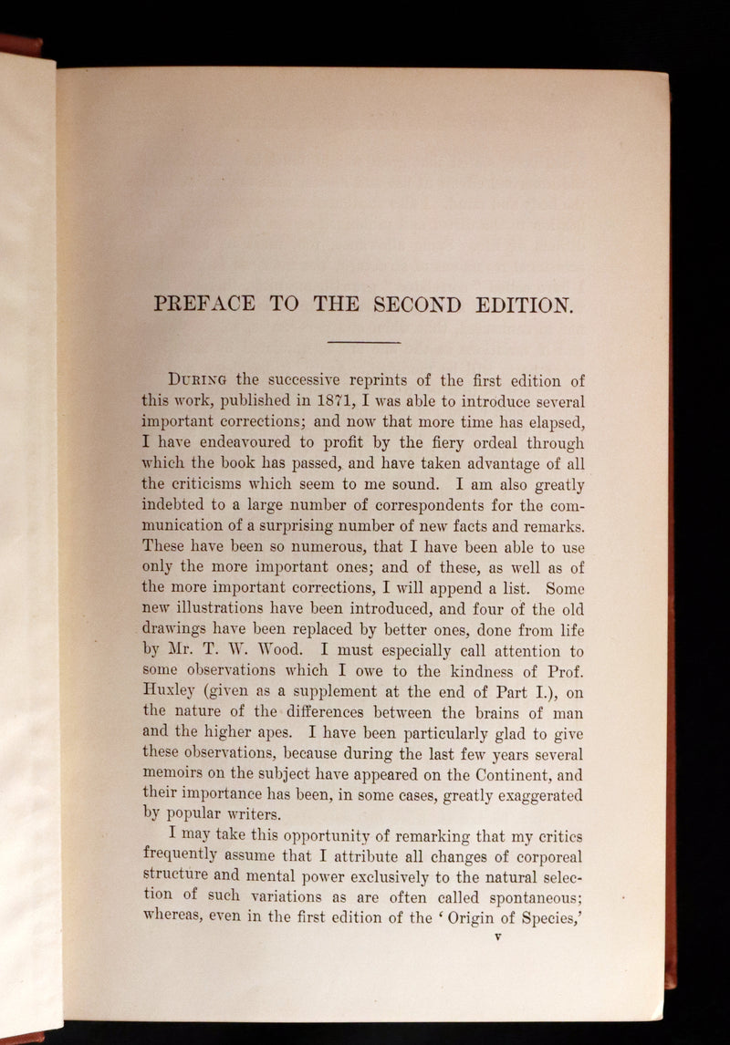 1899 Rare Book - CHARLES DARWIN - The DESCENT OF MAN and Selection in Relation to Sex.