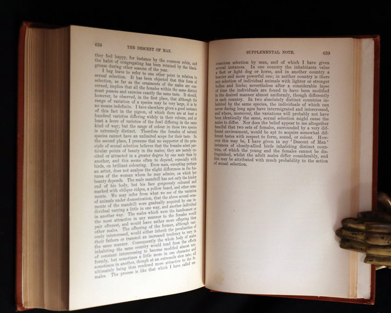 1899 Rare Book - CHARLES DARWIN - The DESCENT OF MAN and Selection in Relation to Sex.