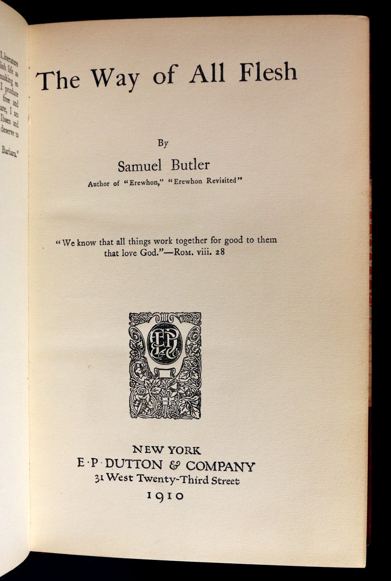 1910 Sangorski & Sutcliffe binding - The Way Of All Flesh by Samuel Butler. First US Edition.