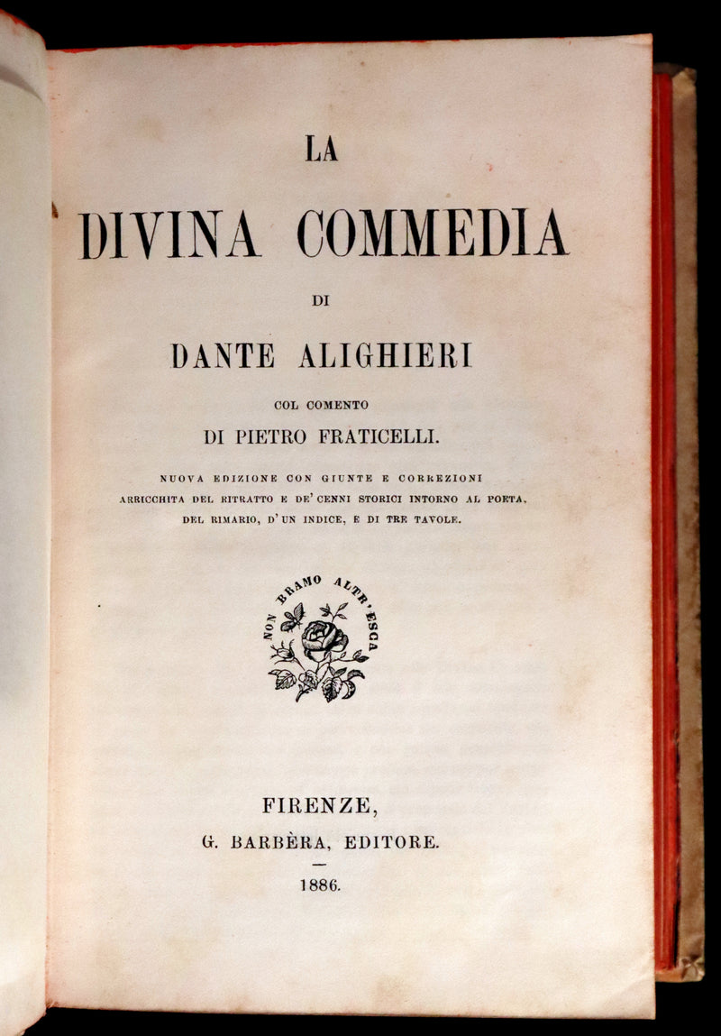 1886 Rare Italian Vellum Book - La Divina Commedia di DANTE ALIGHIERI - Divine Comedy.
