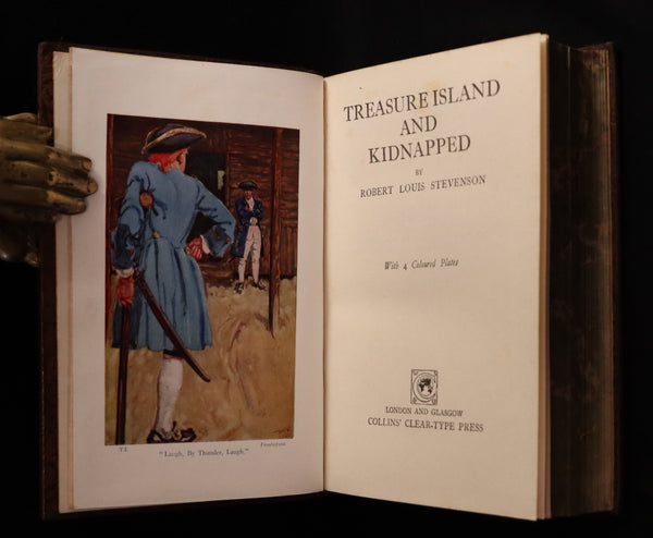 1930 Beautiful morocco binding - TREASURE ISLAND and KIDNAPPED by Stevenson. Illustrated.