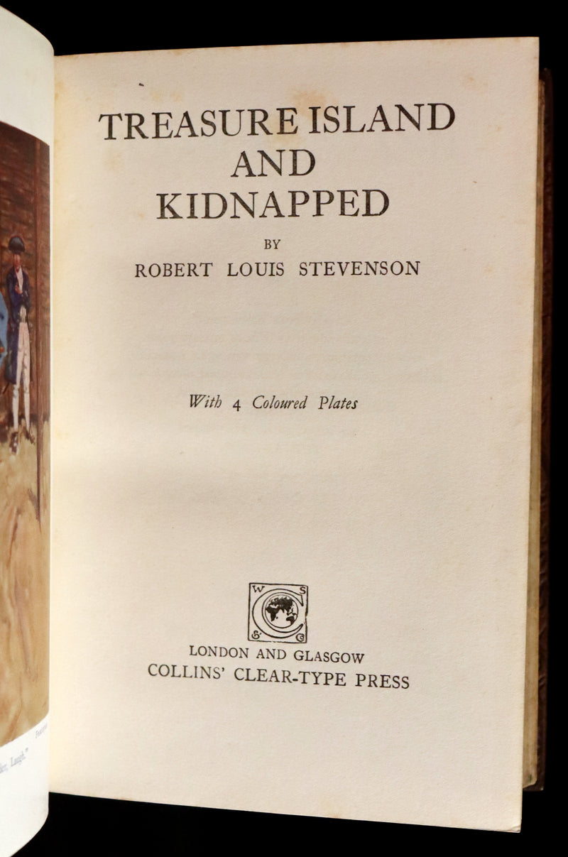 1930 Beautiful morocco binding - TREASURE ISLAND and KIDNAPPED by Stevenson. Illustrated.
