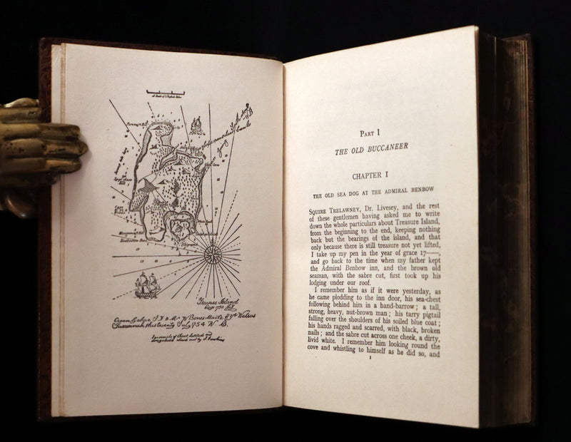 1930 Beautiful morocco binding - TREASURE ISLAND and KIDNAPPED by Stevenson. Illustrated.