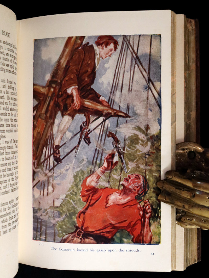 1930 Beautiful morocco binding - TREASURE ISLAND and KIDNAPPED by Stevenson. Illustrated.