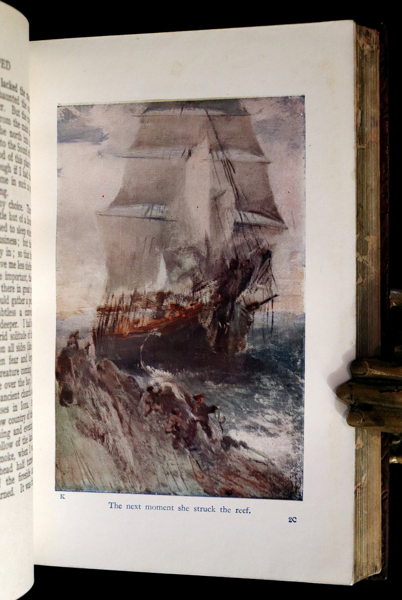 1930 Beautiful morocco binding - TREASURE ISLAND and KIDNAPPED by Stevenson. Illustrated.