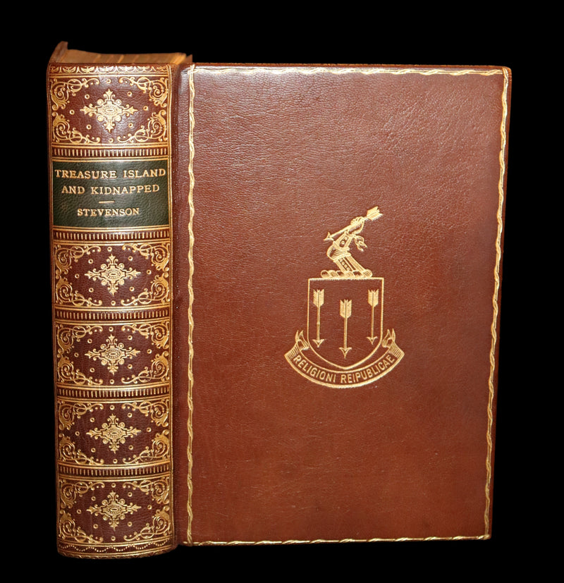 1930 Beautiful morocco binding - TREASURE ISLAND and KIDNAPPED by Stevenson. Illustrated.