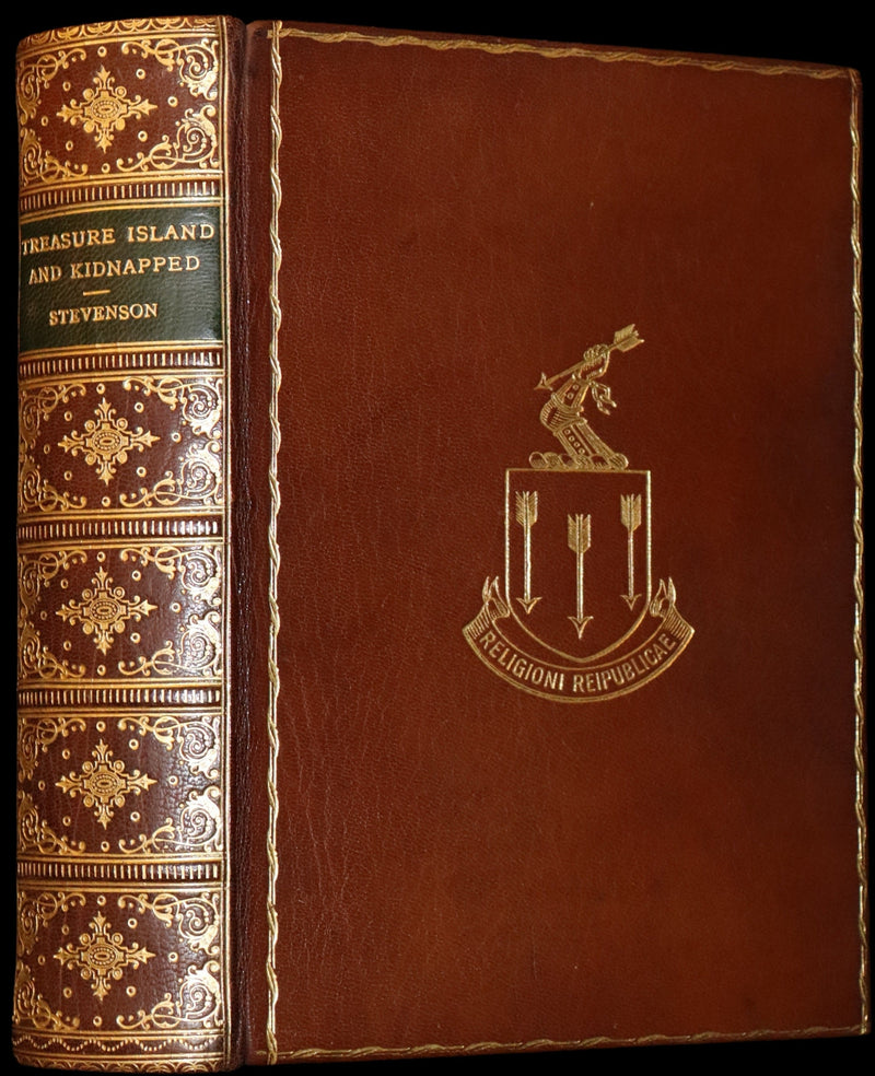 1930 Beautiful morocco binding - TREASURE ISLAND and KIDNAPPED by Stevenson. Illustrated.
