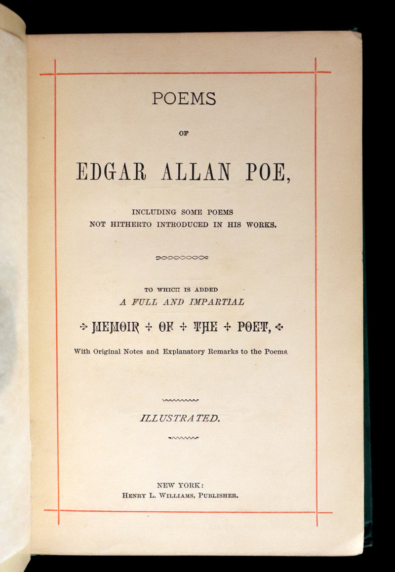 1882 Rare Book - Poems of EDGAR ALLAN POE with a full and impartial Memoir of the Poet.