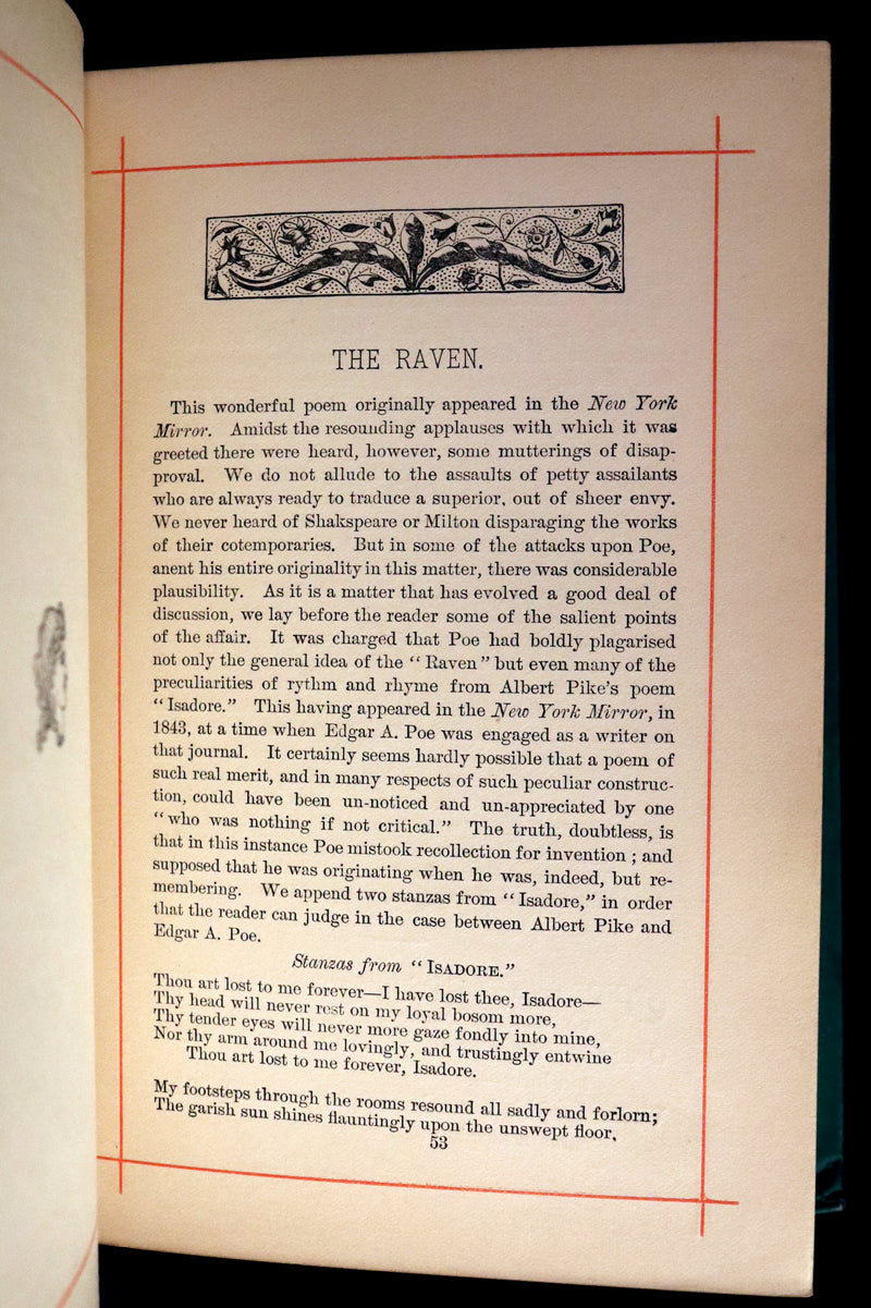 1882 Rare Book - Poems of EDGAR ALLAN POE with a full and impartial Memoir of the Poet.